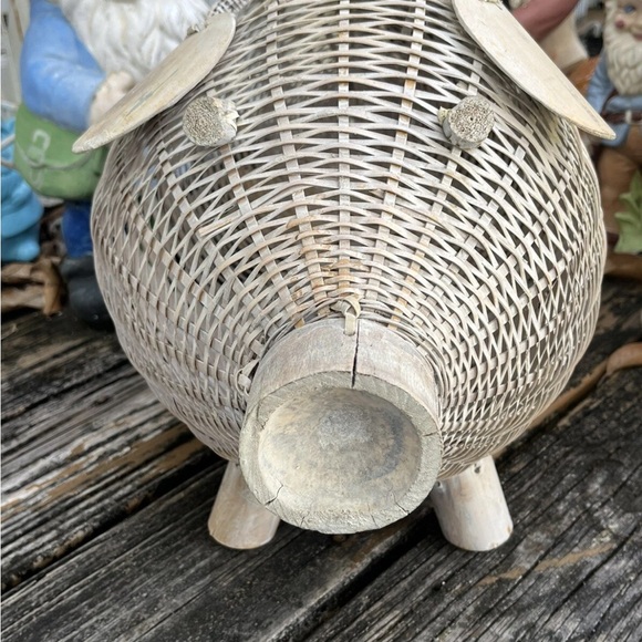 Gray Pig Wicker Basket Planter Large Hand Woven MCM Mid Century Vintage 50s 60s - Picture 4 of 9